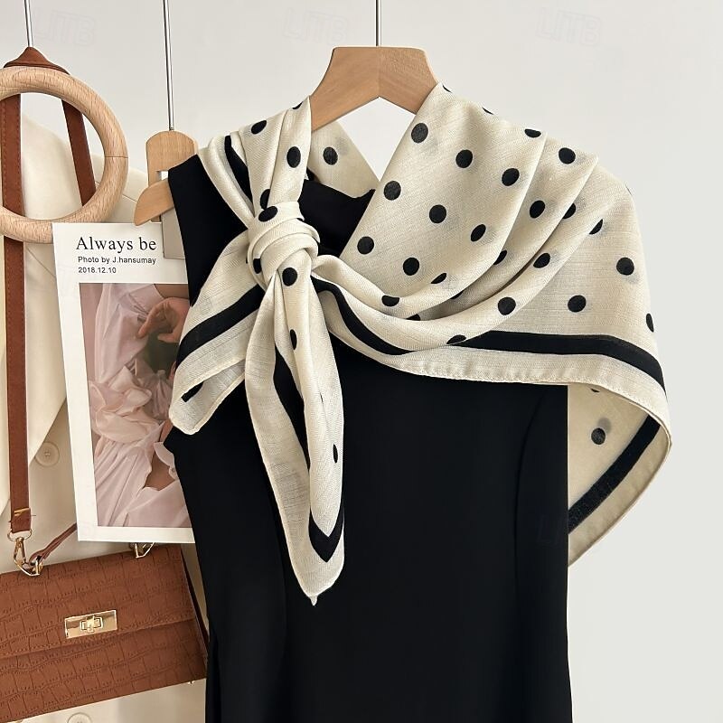 Women's Square Scarf Street Daily Date Black White Scarf Polka Dot2
