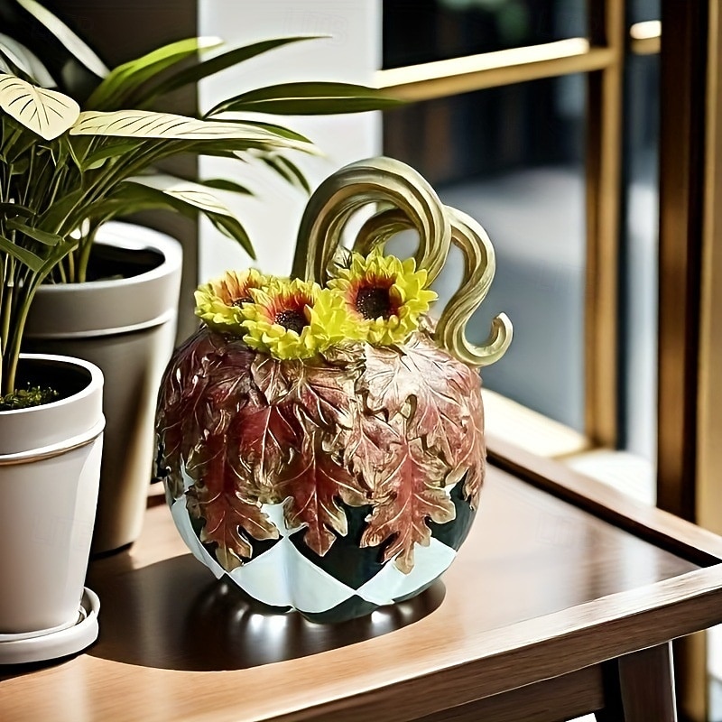 Charming Black & White Plaid Pumpkin Figurine - Resin Autumn Tabletop Decor, Perfect for Thanksgiving & Halloween, Versatile Indoor/Outdoor Home Centerpiece4