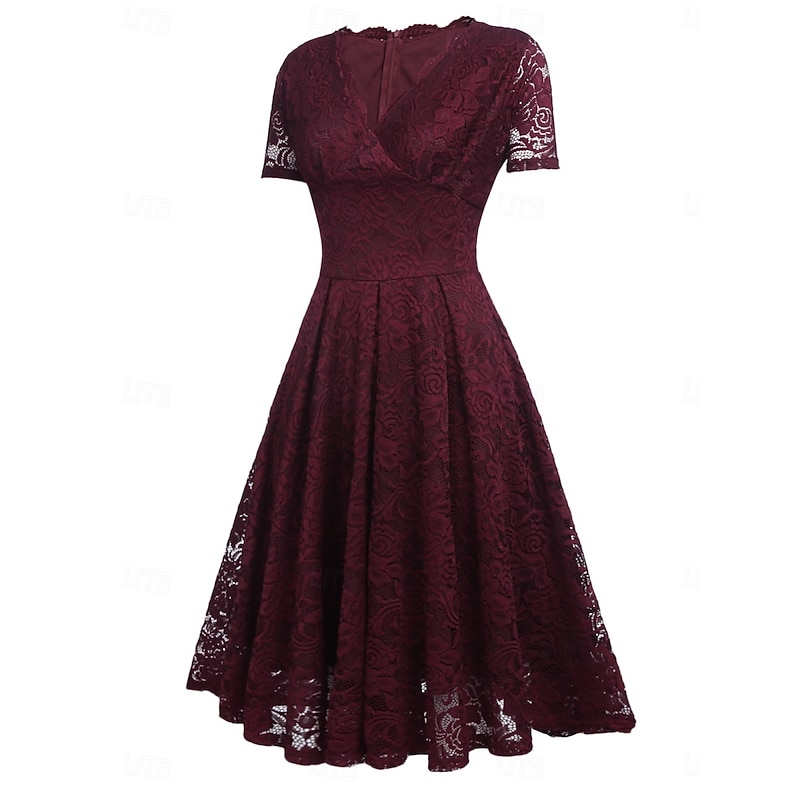 Women's Midi Dress Lace Dress Cocktail Dress Wedding Guest Dress Chiffon Elegant Fashion Modern Outdoor Cocktail Party Regular Fit Plain Short Sleeve V Neck Pink Wine Navy Blue Summer Spring Fall3