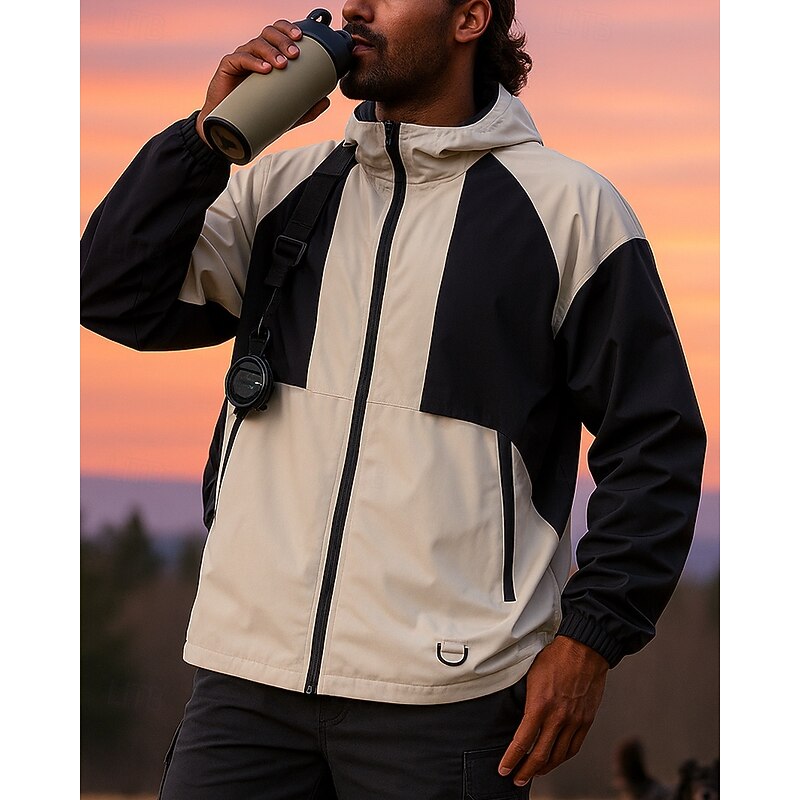 Men's Windbreaker Softshell Jacket Hiking Jacket Outdoor Waterproof Windproof Hiking Outfits Hiking Clothes Spring Autumn / Fall Jacket Hunting Climbing Running Patchwork Black Ivory Army Green3