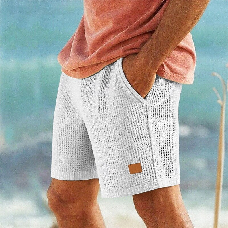 Men's Waffle Shorts Shorts Summer Shorts Casual Shorts Pocket Elastic Waist Drawstring Plain Comfort Breathable Short Outdoor Vacation Sport Casual Black White