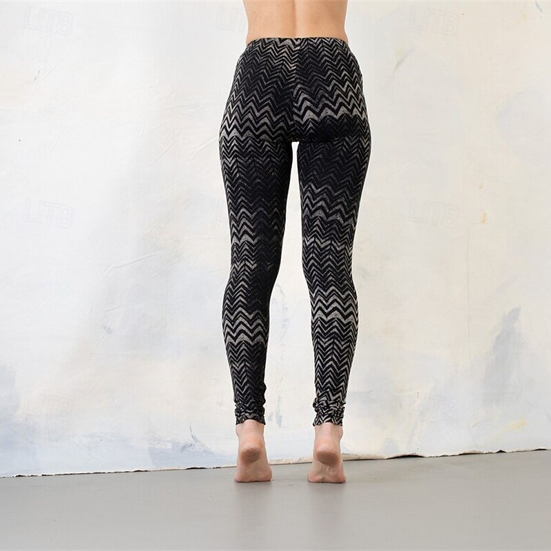 Women's Pants Trousers Leggings Cozy Leggings Streetwear Casual Full Length High Waist Geometic Elastic Waist Print Breathability Comfortable Stretchy Vacation Street Daily Wear Black Khaki Spring2