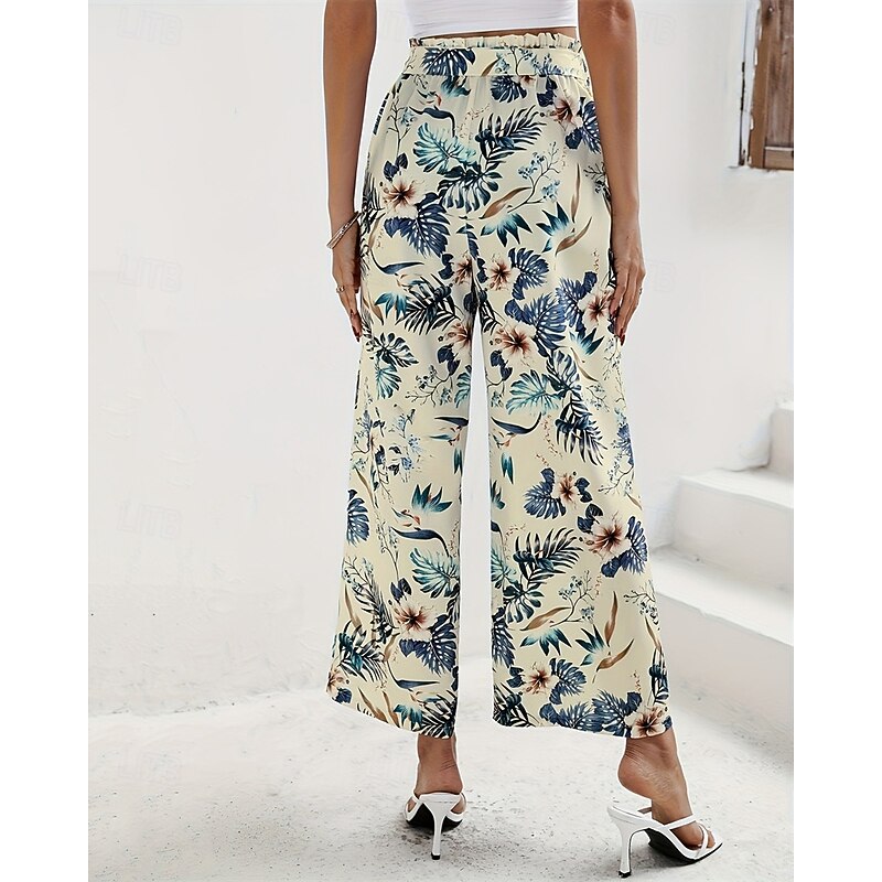 Women's Wide Leg Cropped Pants Palazzo Pants Fashion Streetwear Ankle-Length High Waist Plants Elastic Waist Breathability Comfortable Street Daily Wear Going out Light Yellow Summer Spring Regular2