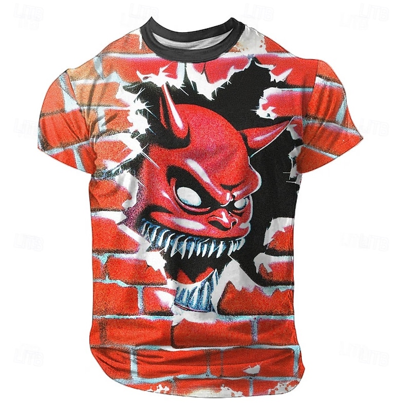 Halloween Men's 3D Devil T Shirt Short Sleeve T shirt 3D Print Crew Neck Shirt Exaggerated Designer Horror Party Street Casual Green 1# Purple Orange Summer Spring All Seasons Clothing Apparel S M L