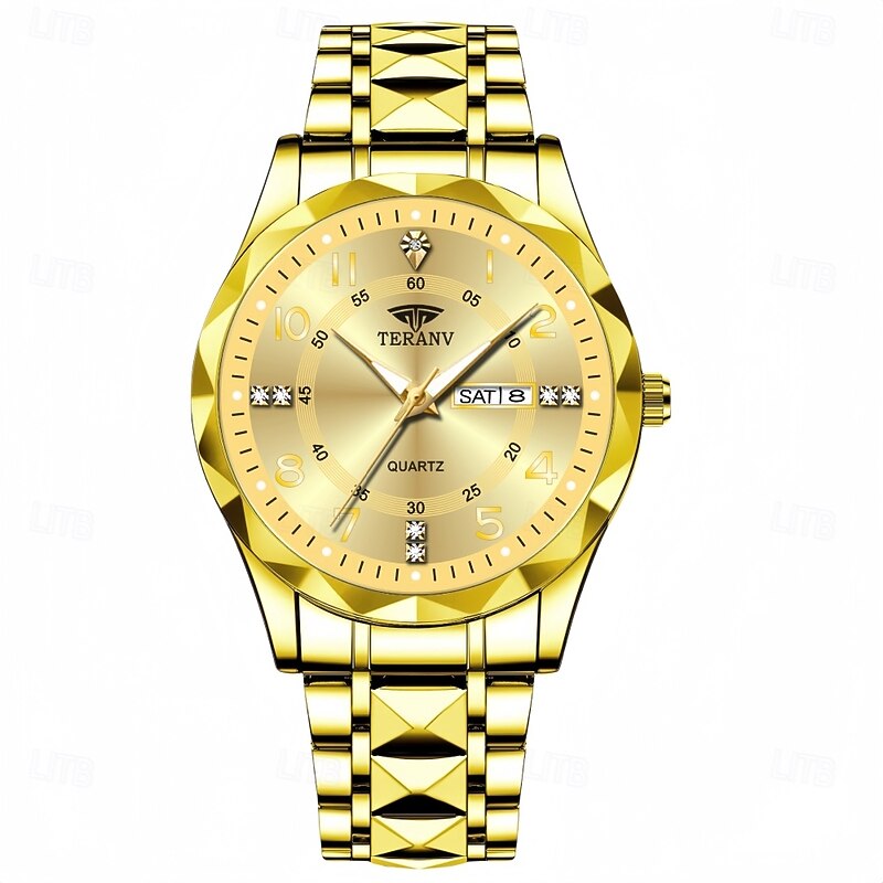 Men's Quartz Watch High-definition Scratch Resistant Rhinestone Decorated Digital Circular Dial Night Light Display Date Calendar Multifunctional Fully Automatic Watch Birthday and Holiday Gift4