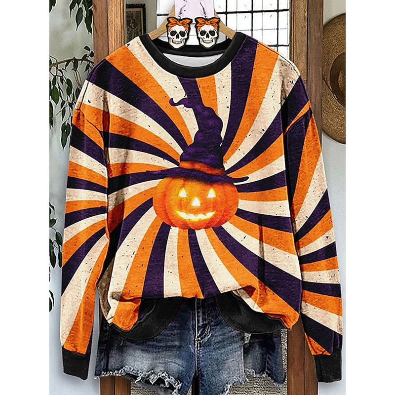 Halloween Women's Sweatshirts Pumpkin Graphic Casual Long Sleeve Crew Neck Regular Tops Street Dailywear Casual Print Black Pink Red Orange Fall Winter2