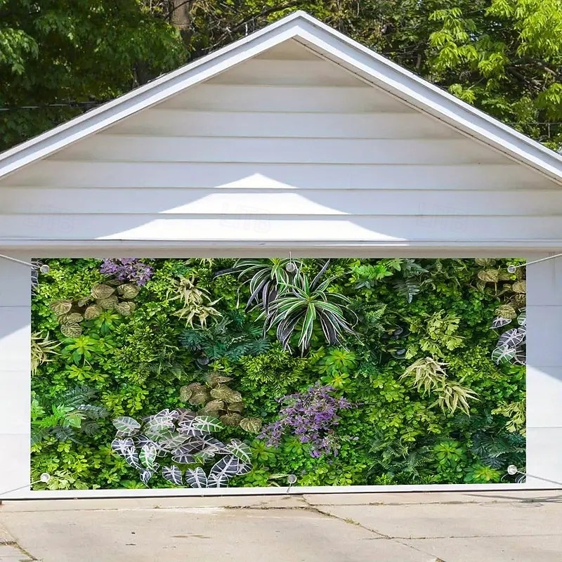 Outdoor Garage Door 3D Vegetation Cover Banner Large Tapestry Backdrop Decoration for Holiday Outdoor Garage Door Home Wall Decorations