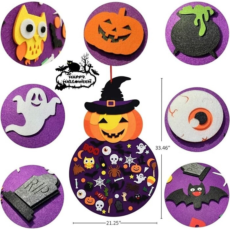DIY Halloween Pumpkin Witch Wall Hanging Decoration Felt Nonwoven Fabric with Velcro 3D Craft Kit for Kids Fun Halloween Game and Home Decor Accessories2