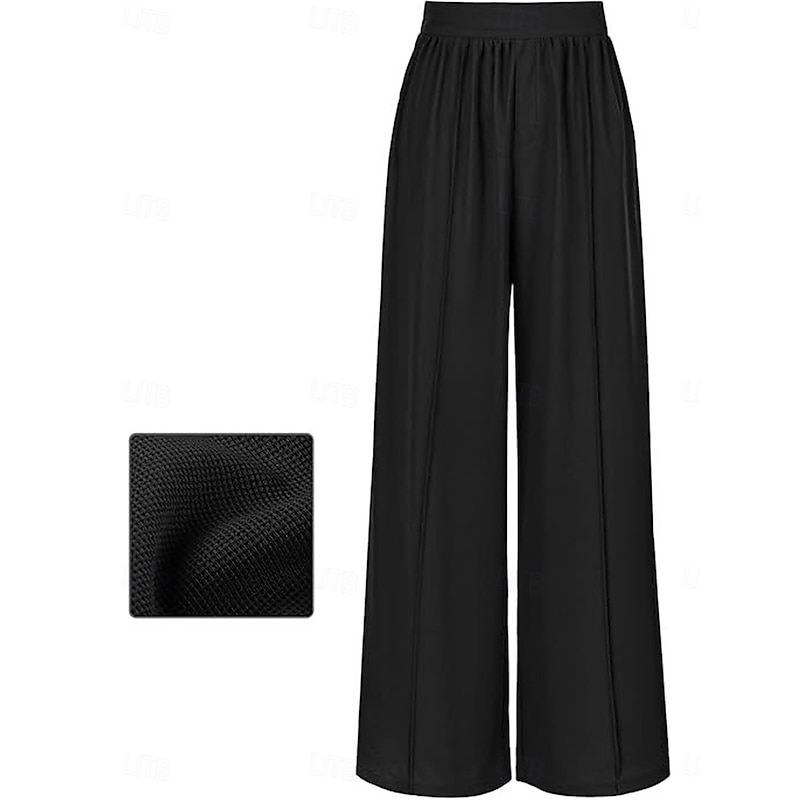 Women's Wide Leg Chinos Vacation Vintage Fashion Full Length High Waist Solid Color Pocket Elastic Waistband Comfy Soft Comfortable Stretchy Outdoor Street Black Pink Blue Gray Summer Spring Regular4