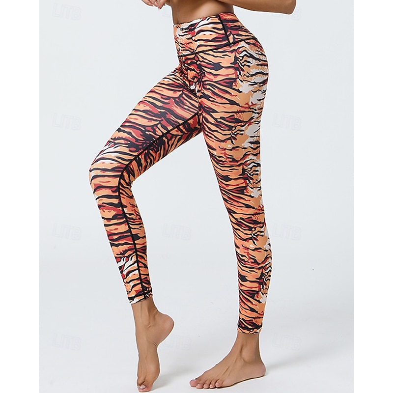 Women's Capri Leggings Yoga Leggings Tummy Control High Waist Gym Athletic Pilates Bottoms Printing Black White Orange Fall Sports Activewear Tight Fit3