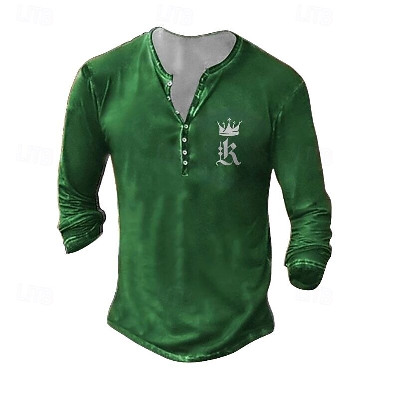 Men's Henley Shirt Tee Tee Top Long Sleeve Shirt Long Sleeve Henley Summer Fall Pattern Crown Fashion Designer Fashion Vintage Vacation Street Going out Dark Grey Black White Top Tee for Men2