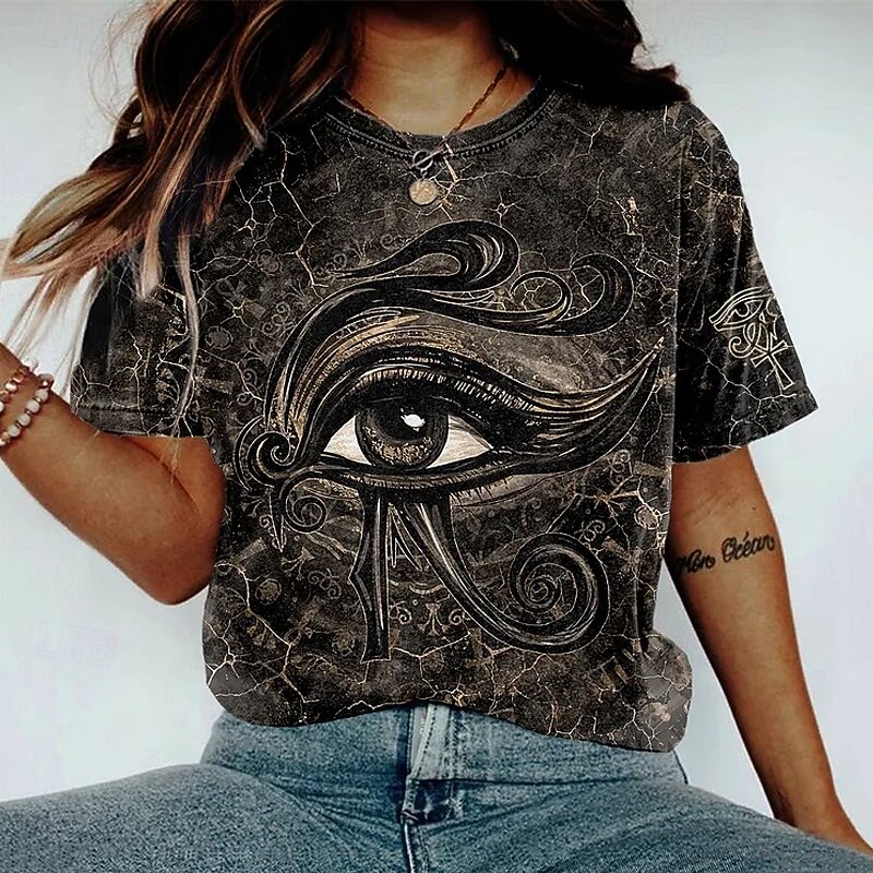 Women's T Shirt Tee Top Print Fashion Modern Short Sleeve Crew Neck Regular Tops Daily Going out Print Black Summer