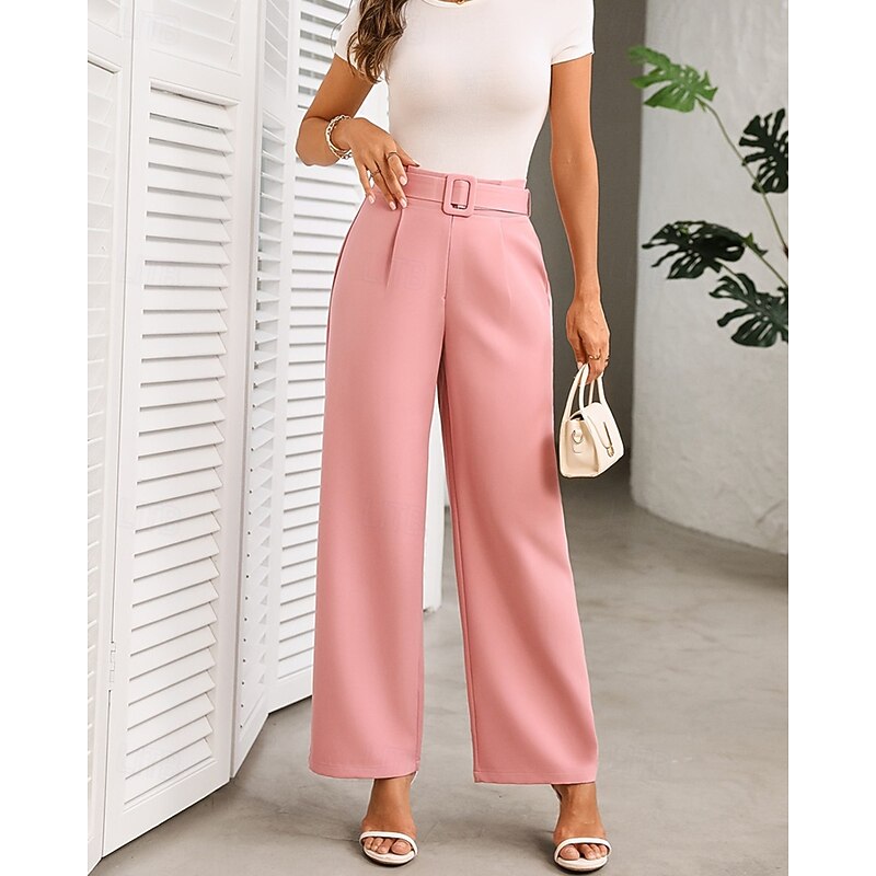 Women's Dress Pants Wide Leg Pants Trousers Fashion Streetwear Full Length High Waist Plain Breathability Comfortable Micro-elastic Business Daily Wear Dark Brown Black Light Green Pink Summer Spring2