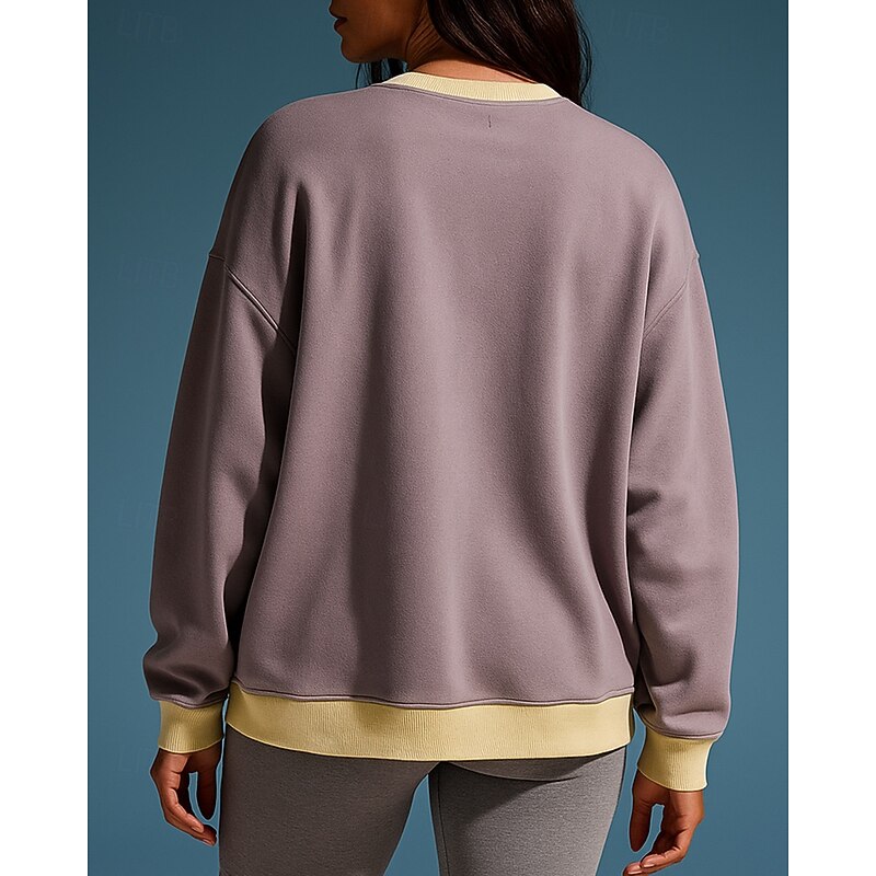 Women's Pullover Sweatshirt Casual Tops Splicing Long Sleeve Top Athleisure Solid Colored Cotton Sun Protection Windproof Hiking Workout Athletic Sportswear Activewear Yellow Burgundy Blue2