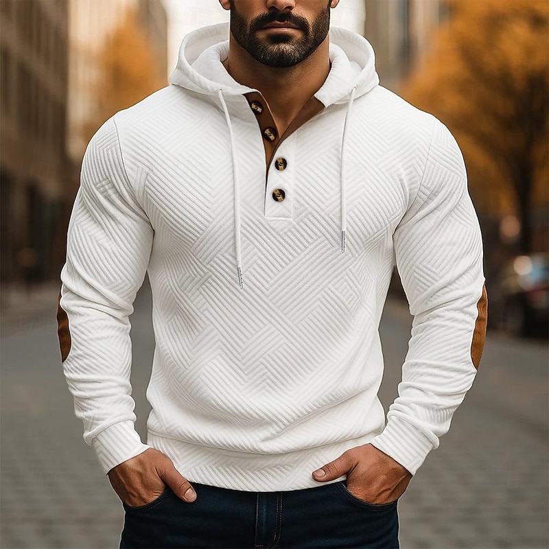 Men's Hoodie Button Up Hoodie White Navy Blue Brown Khaki Gray Hooded Geometric Plain Textured Sports & Outdoor Casual Daily Streetwear Cool Sportswear Spring &  Fall Clothing Apparel Hoodies2