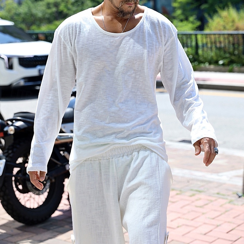 Men's T Shirt Tee Tee Top Long Sleeve Shirt Long Sleeve Crew Neck Spring Fall Plain Fashion Designer Basic Classic Vacation Street Going out Black White Blue Top Tee for Men