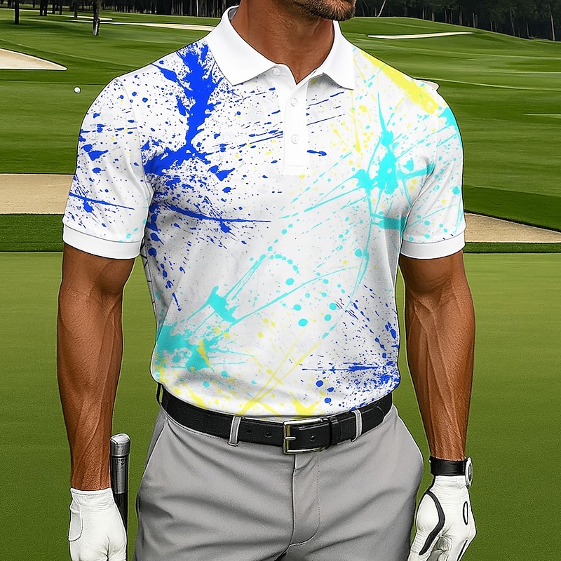 Men's Golf Splash Ink Polo Sports Polo Shirts Short Sleeve Polo Shirts Collared Shirts Casual Athleisure 3D Print Buttons Summer Black White2