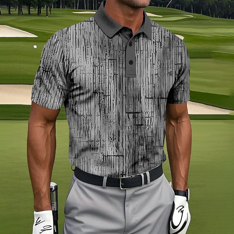 Men's Golf Gradient Stripes Waffle Polo Shirts Golf Shirt Short Sleeve Polo Shirts Collared Shirts Sportswear Casual Outdoor Athleisure Daily Wear 3D Print Buttons Summer Blue Purple Green4