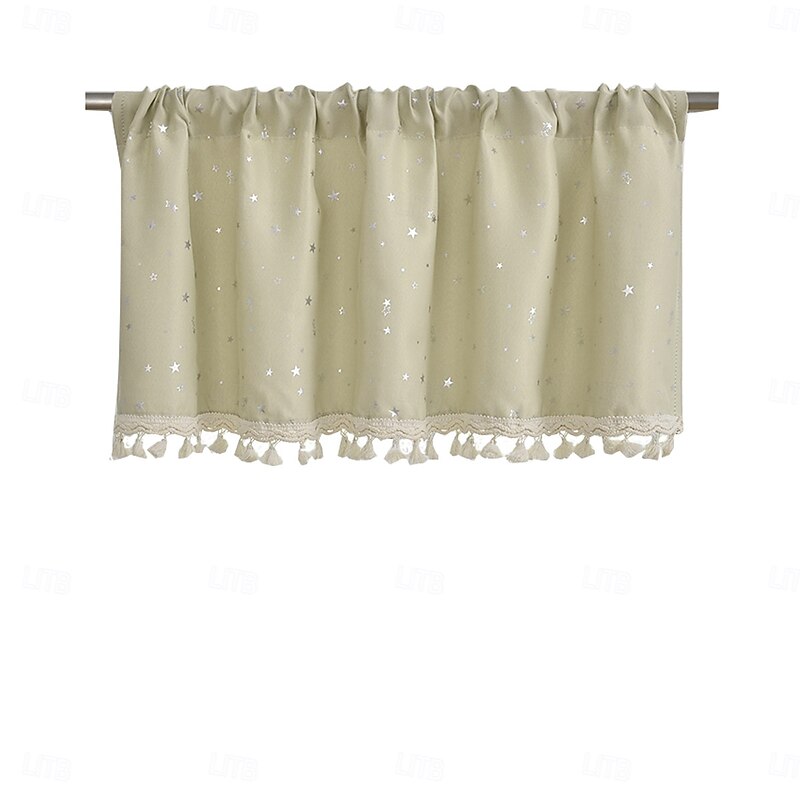 Curtain Drapes Modern Minimalist Silver Foil Star Lace Short Curtains - Kitchen Half-Drape, Soft Home Decor Fabric Door & Window Curtains3
