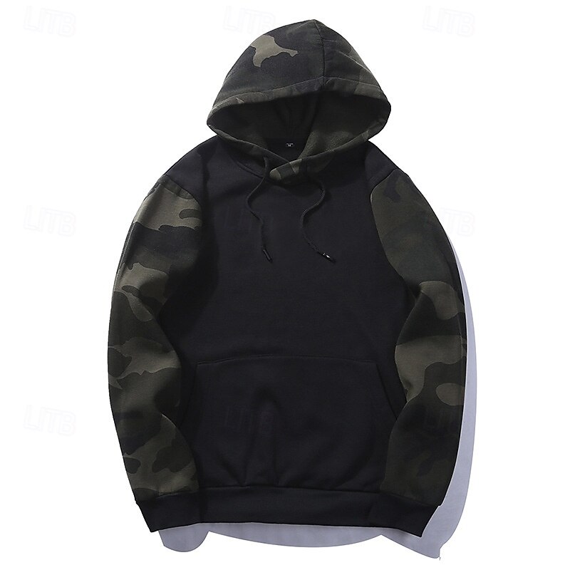 Men's Hoodie Black Army Green Khaki Hooded Camo / Camouflage Pocket Sports & Outdoor Daily Holiday Polyester Streetwear Basic Casual Spring Autumn / Fall Clothing Apparel Hoodies Sweatshirts