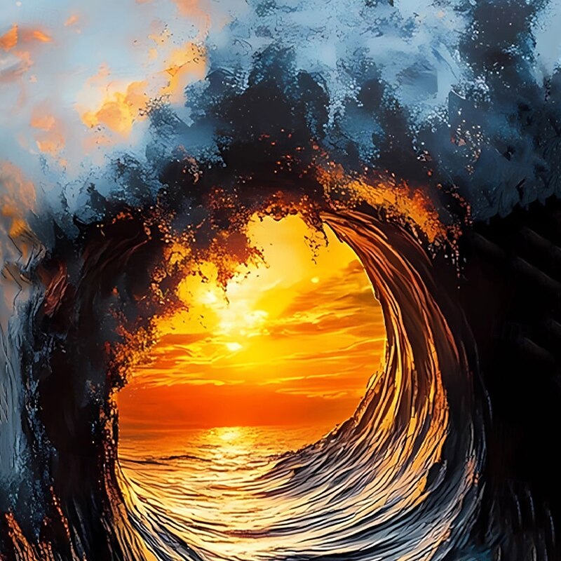 Men's Optical Illusion Ocean Sunset Summer Hawaiian Shirt Button Up Shirt Aloha Shirt Short Sleeve Hawaiian Vacation Beach Wear Summer Spring Turndown 3D Print Collared Shirts Light Blue Black Blue2