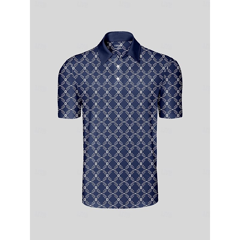 Men's Golf Polo Shirt Navy Blue Short Sleeve Top Golf Attire Clothes Outfits Wear Apparel