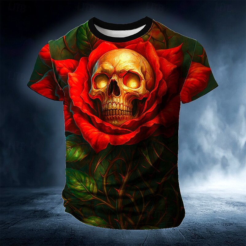 Halloween Men's Skull T Shirt Short Sleeve T shirt 3D Print Crew Neck Shirt Exaggerated Designer Horror Party Street Daily White Red Navy Blue Summer Spring Clothing Apparel S M L XL XXL XXXL