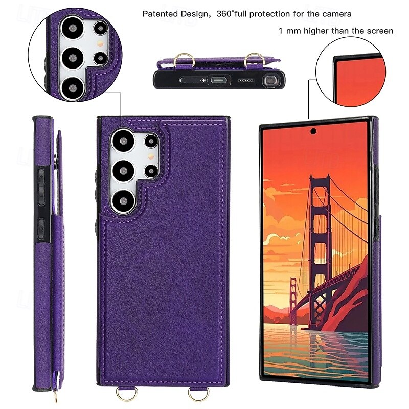 Phone Case For Samsung Galaxy S25 S24 S23 S22 Plus  Ultra S23 FE Wallet Case with Stand Holder Zipper with Lanyard Retro TPU PU Leather3