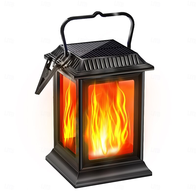 1 Pc Halloween Christmas Outdoor Waterproof Solar Simulation Flashing Flame Handheld Lantern 28 LED Beads Courtyard Garden Terrace Stairs Party Wedding Decoration Light Landscape Light2