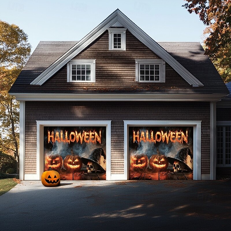 Halloween Garage Door Cover – Pumpkin Archway "Halloween" Scene, Outdoor Front Yard Decoration for 2025 Halloween Home Front Yard4