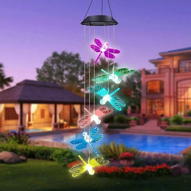 7 Color Solar Wind Chime Light Outdoor Changing Dragonfly Garden Home Balcony Porch Terrace Courtyard Pendant for Halloween3
