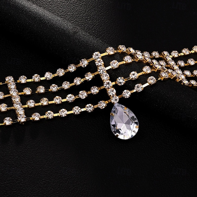 Choker Necklace Rhinestones Women's Luxury Tassel Layered Wedding Drops Necklace For Wedding Party Prom4