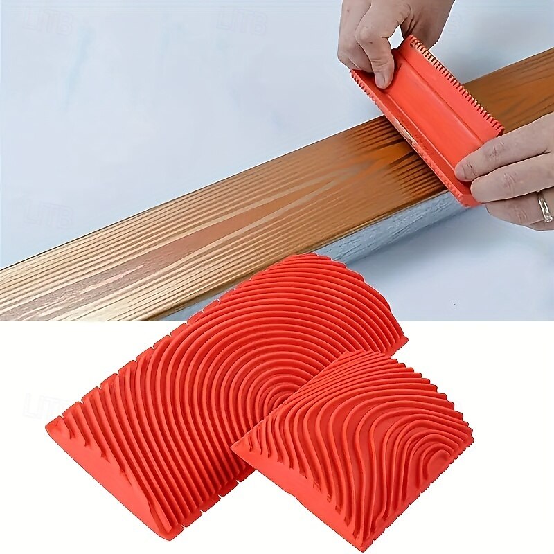 2pcs Wood Grain Effect Rubber Stamps for DIY Painting - Craft & Home Decor Tools