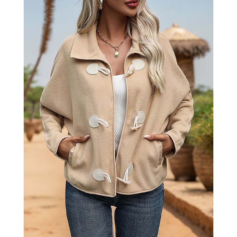 Women's Coat Casual Jacket Comfortable Pocket Buttons Fashion Modern Casual Plain Going out Weekend Single Breasted Regular Turndown Regular Fit Long Sleeve Outerwear Apricot Fall Winter