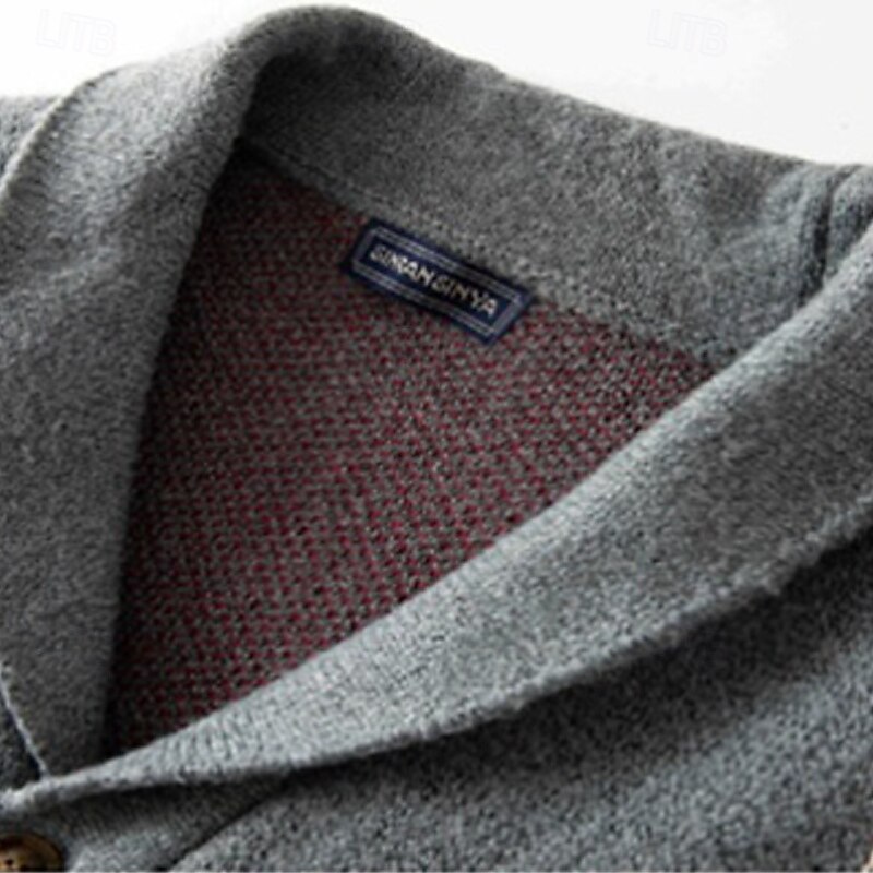 Men's Sweater Cardigan Sweater Ribbed Knit Regular Tops Knitted Plain Fold-over Collar Modern Contemporary Casual Casual Daily Wear Clothing Apparel Winter Gray M L XL4