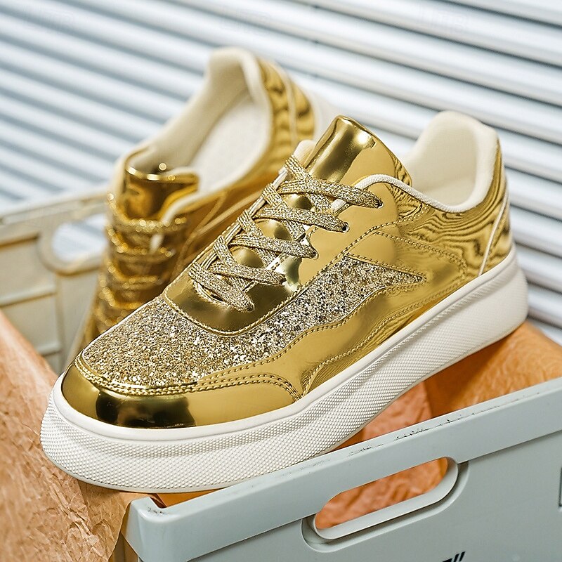 Men's Gold Glitter Sneakers – Shiny Fashion Sports Shoes with Lace-Up Design for Party, Streetwear and Night Out2
