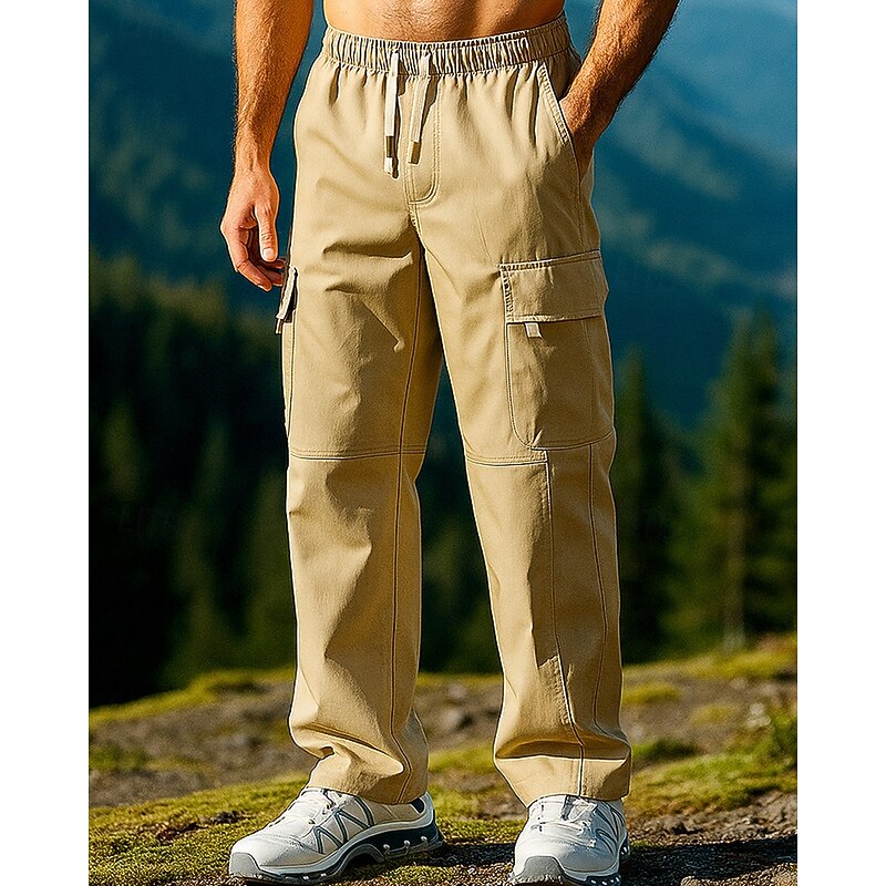 Men's Cargo Pants Hiking Pants Trousers Outdoor Regular Fit Waterproof Windproof Bottoms Drawstring Pocket Black Khaki Camping / Hiking Running S M L XL XXL2
