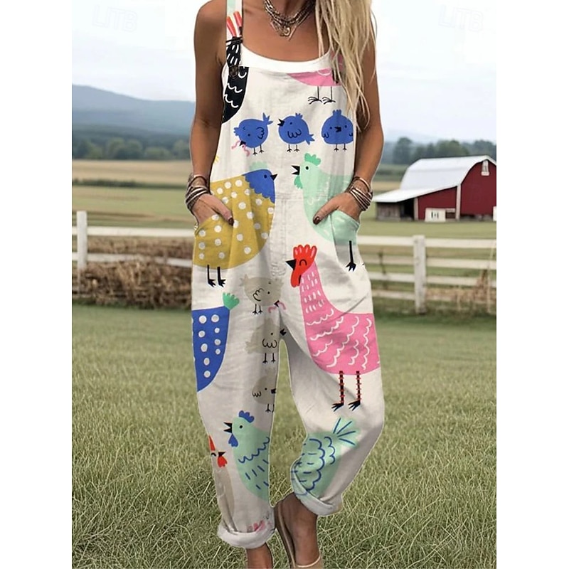 Women's Romper Active Graphic Sleeveless Buttons Vacation Street Loose Fit White Yellow Pink Summer2