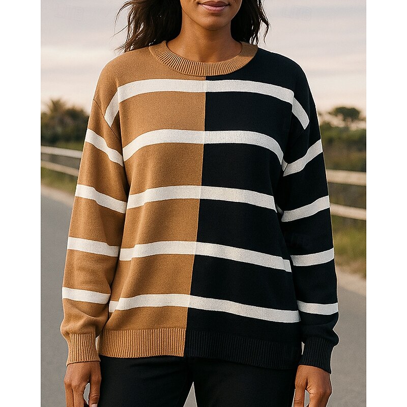 Women's Pullover Sweatshirt Casual Tops Long Sleeve Top Athleisure Stripes Sun Protection Windproof Gym Outdoor Running Sportswear Activewear Apricot Black Yellow3