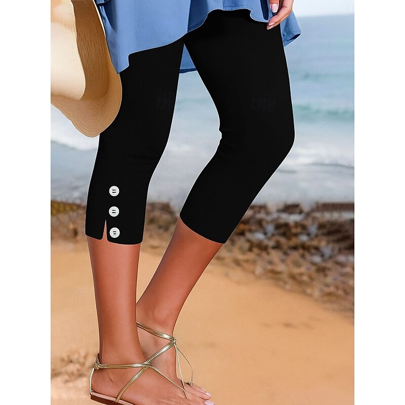 Women's Leggings Basic Casual Casual / Sporty Calf-Length High Waist Plain Comfy Soft Comfortable Stretchy Vacation Yoga Street Black White Summer Slim Fit2