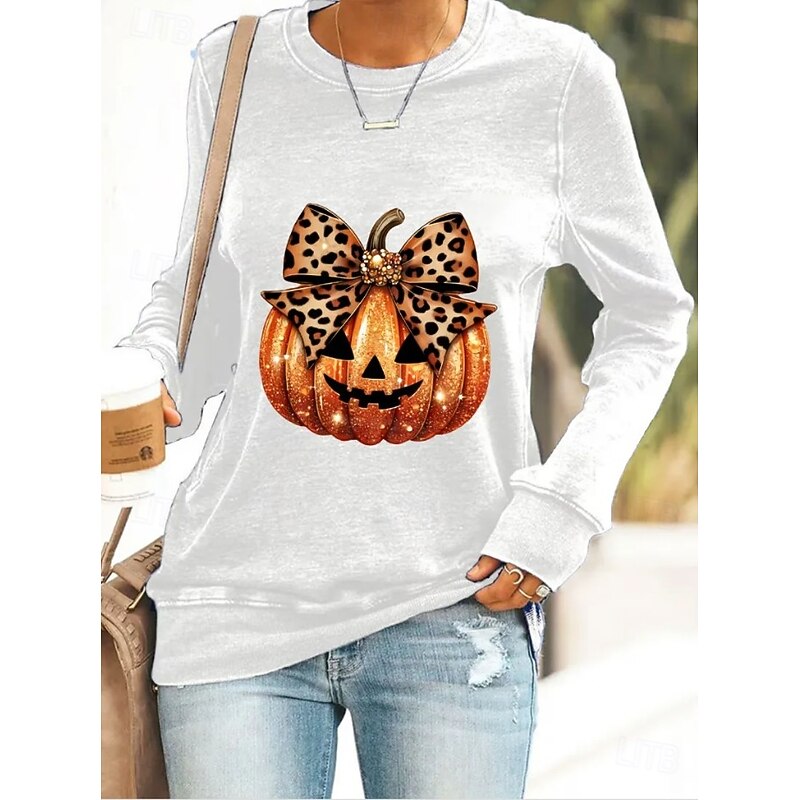 Halloween Women's Pullover Sweatshirt Skulls Graphic Pumpkin Casual Long Sleeve Crew Neck Regular Tops Street Casual Holiday Print Black White Wine Red Blue Spring Fall Winter3