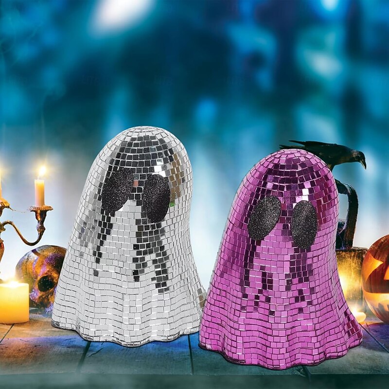 Halloween Disco Ghost Decor Ghost Disco Ball Table Decoration Indoor Glitter Sign Halloween Tiered Tray Decor for Props Home Tabletop Decorations2
