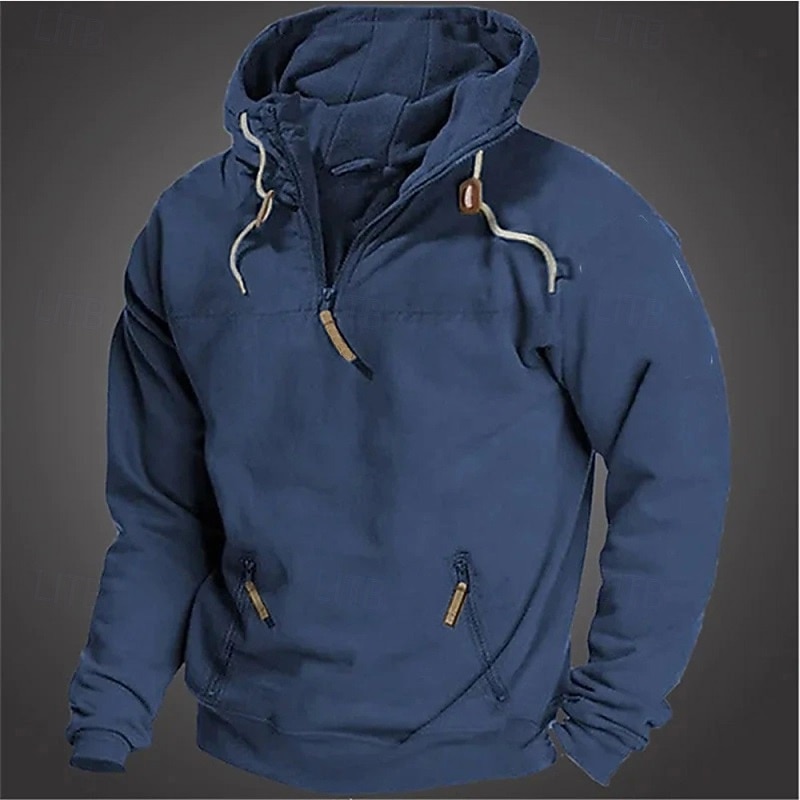 Men's Hoodie Quarter Zip Hoodie Military Tactical Hoodie Black Army Green Navy Blue Camel Hooded Plain Front Pocket Quarter Zip Sports & Outdoor Casual Daily Streetwear Cool Designer Spring &  Fall4