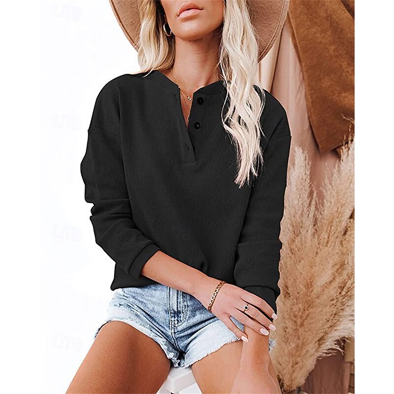 Women's Texture Blouse T Shirt Plain Fashion Modern Short Sleeve Crew Neck Regular Tops Daily Buttons Black Red Gray Summer2