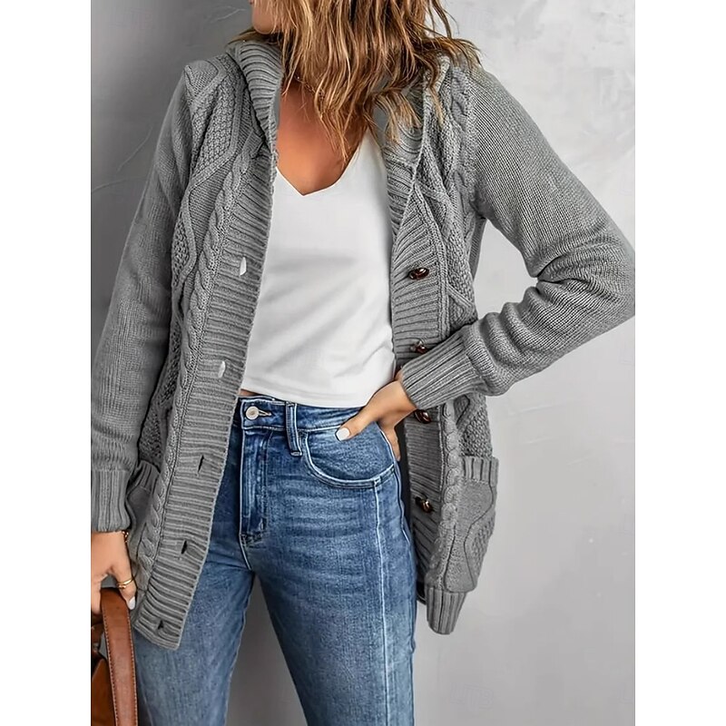 Women's Winter Coat Comfortable Breathable Pocket Fashion Daily Plain Outdoor Casual Daily Single Breasted Regular Hooded Regular Fit Long Sleeve Outerwear Black Yellow Wine Fall Winter2