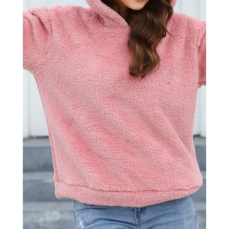 Women's Pullover Hoodie Sweatshirt Plain Streetwear Casual Long Sleeve Hooded Regular Tops Street Holiday Going out Pink Winter4