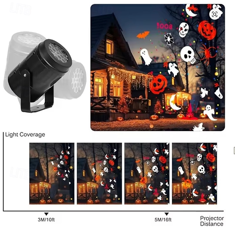 Halloween Projector Night Light Pumpkin Bat Ghost Dynamic Pattens USB Power Fairy Lamp for Bedroom Room Party Indoor Decor2