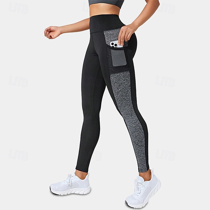 Women's Capri Leggings Yoga Leggings Pocket Tummy Control High Waist Gym Dance Athletic Bottoms Color Block Black Fall Sports Activewear Tight Fit