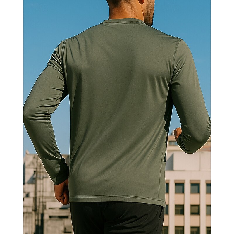 Men's Running Top Sports Sweatshirt Long Sleeve Top Athleisure Fall Solid Colored Quick Dry Lightweight Hiking Workout Athletic Sportswear Activewear Black Green Khaki2
