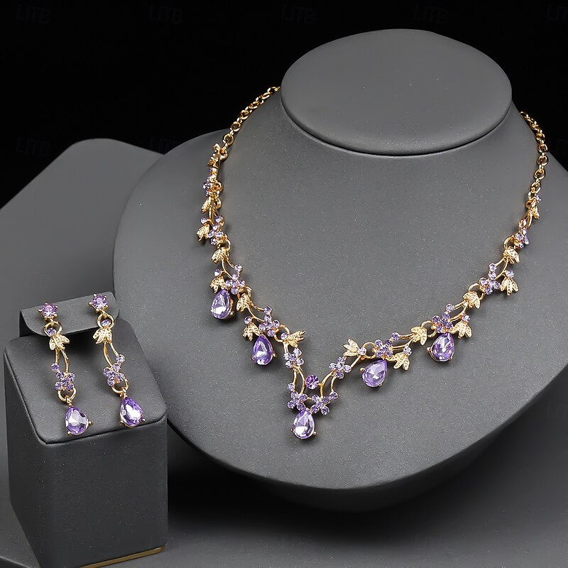 Bridal Jewelry Sets Two-piece Suit Imitation Diamond 1 Necklace Earrings Women's Vintage Luxury Classic Lovely Classic Love Precious Diamond Water Drop Jewelry Set For Wedding Party Party Evening Wear3